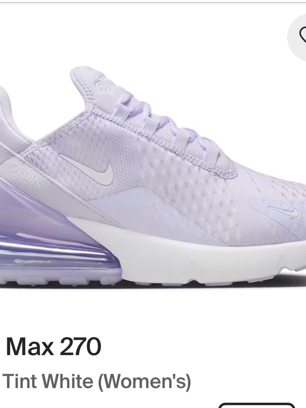 Nike Air Max 270 Women's Sneakers - Tint White & Amethyst